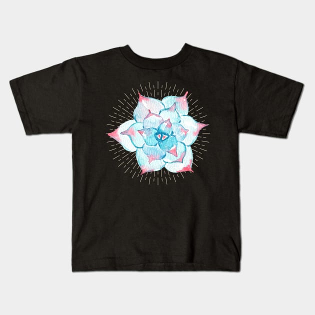 Watercolor Pink Blue Succulent Kids T-Shirt by NatureGlow